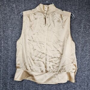 Audrey Talbott Blouse Womens Size 12 Champagne Gold Satin Mock Neck Sleeveless